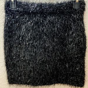 Shiny Black fuzzy mini skirt